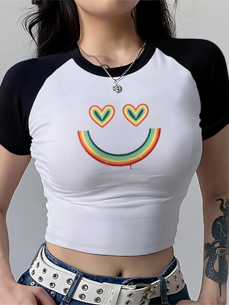Gray Rainbow Print Collared Tee