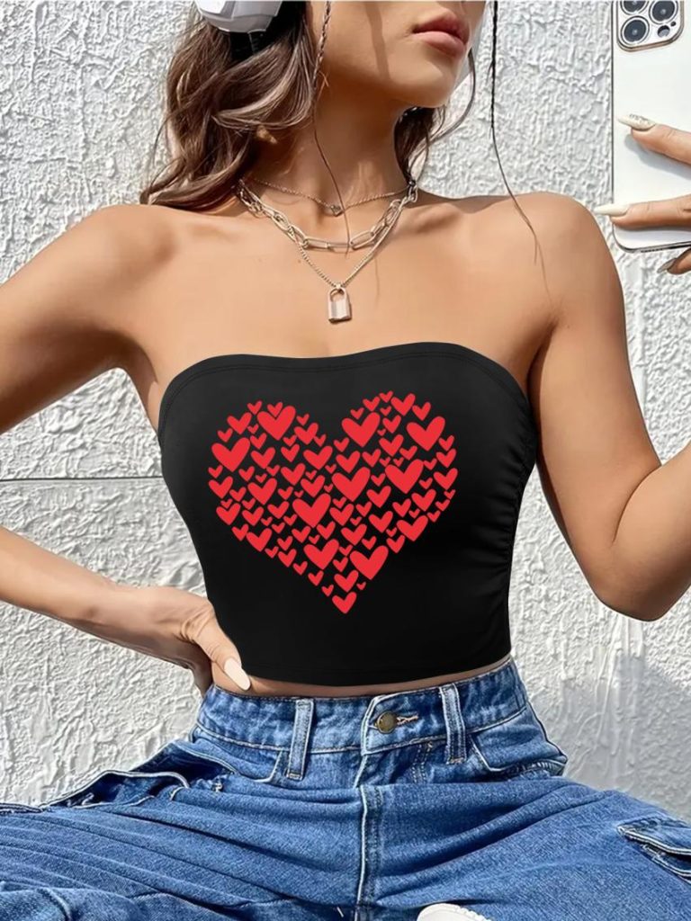 Black Heart Print Off-Shoulder Top