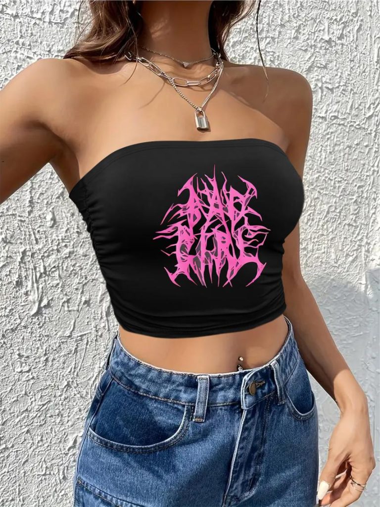 Pink Music Print Off-Shoulder Top