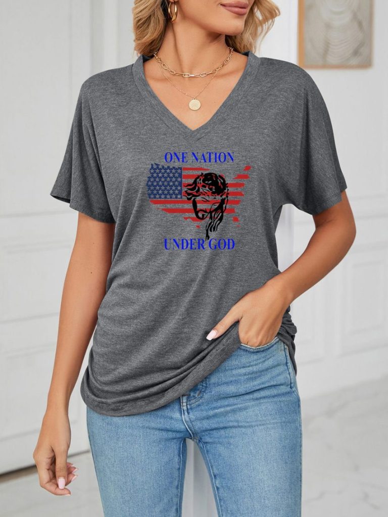 Blue Flag Print Collared Tee