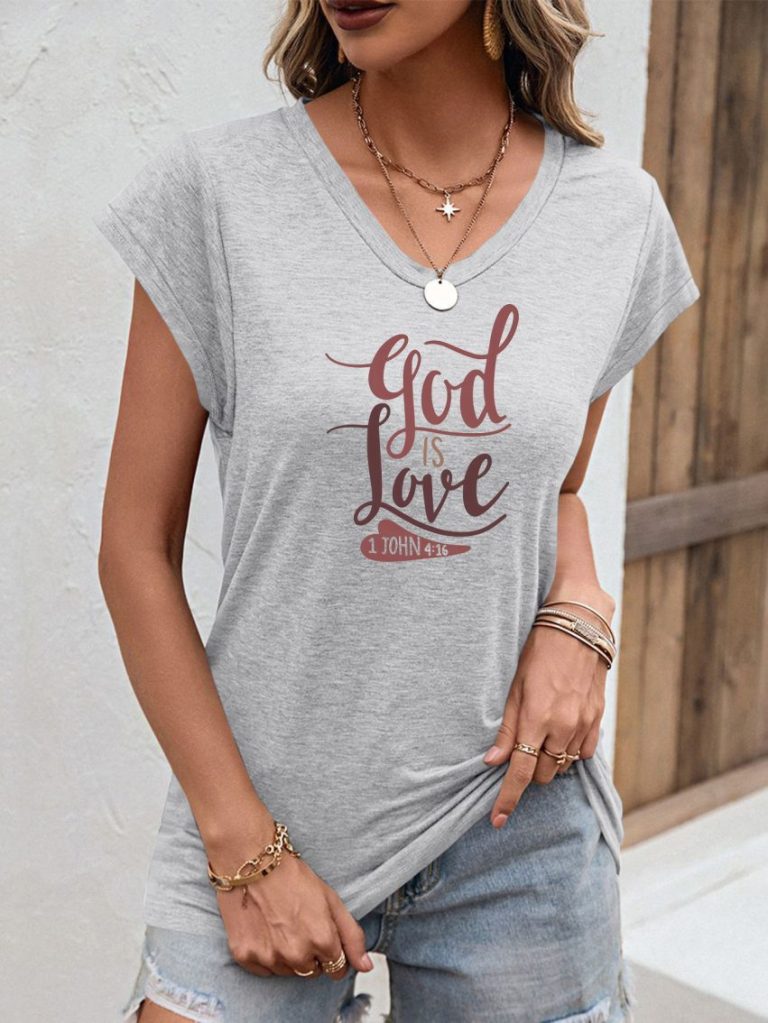 Gray Heart Print V-Neck Tee