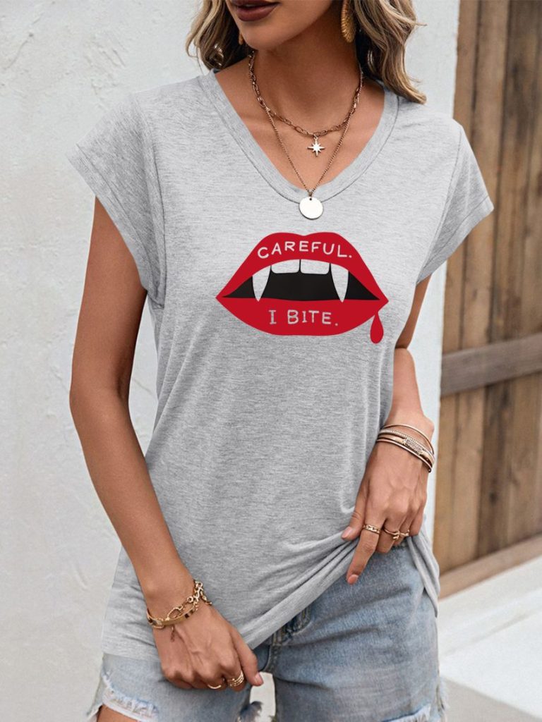 Smiley Print V-Neck Tee