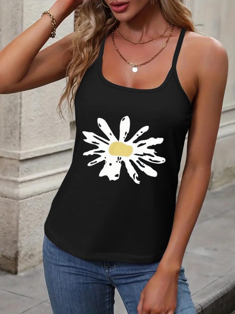 Star Print V-Neck Sleeveless Top