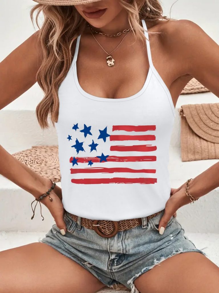White Flag Print Off-Shoulder Top