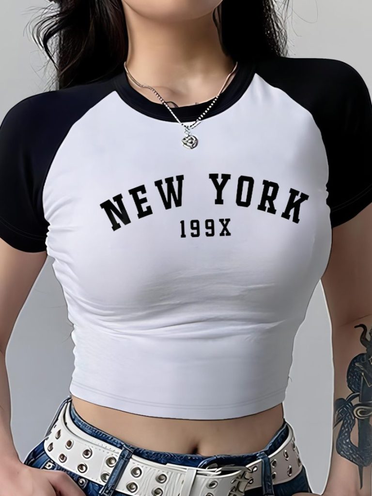 Gray Letter Print Crew Tee