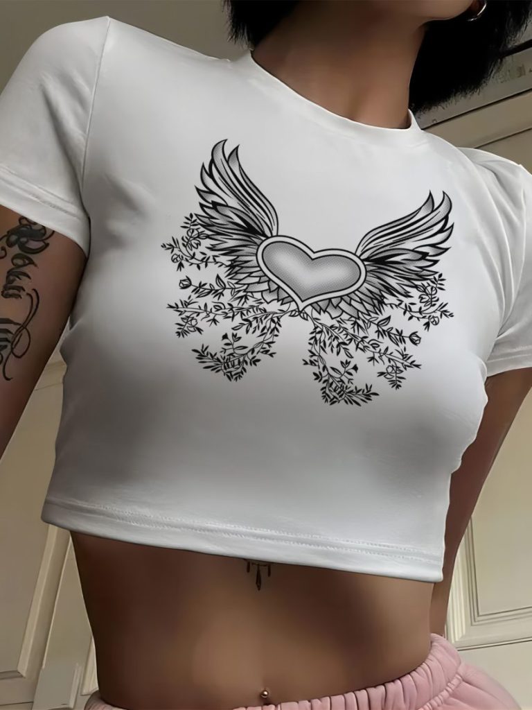Beige Butterfly Print Collared Tee