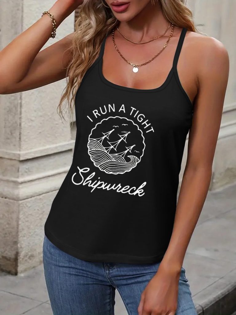Black Tropical Print V-Neck Tee