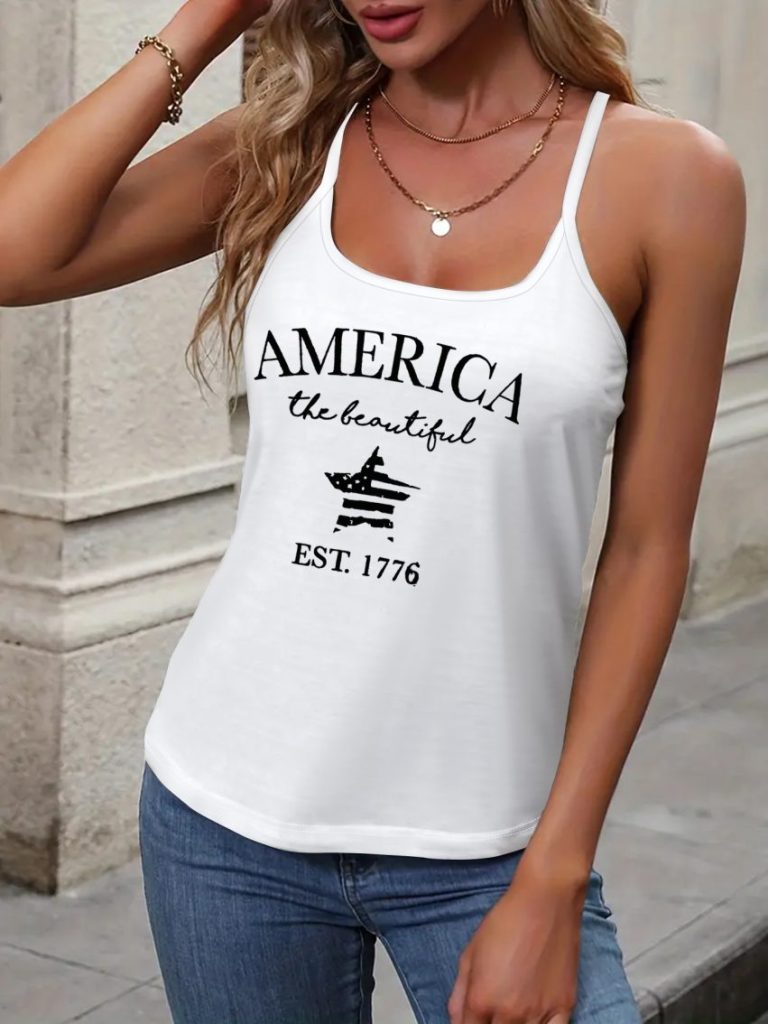 Brown Flag Print V-Neck Tee