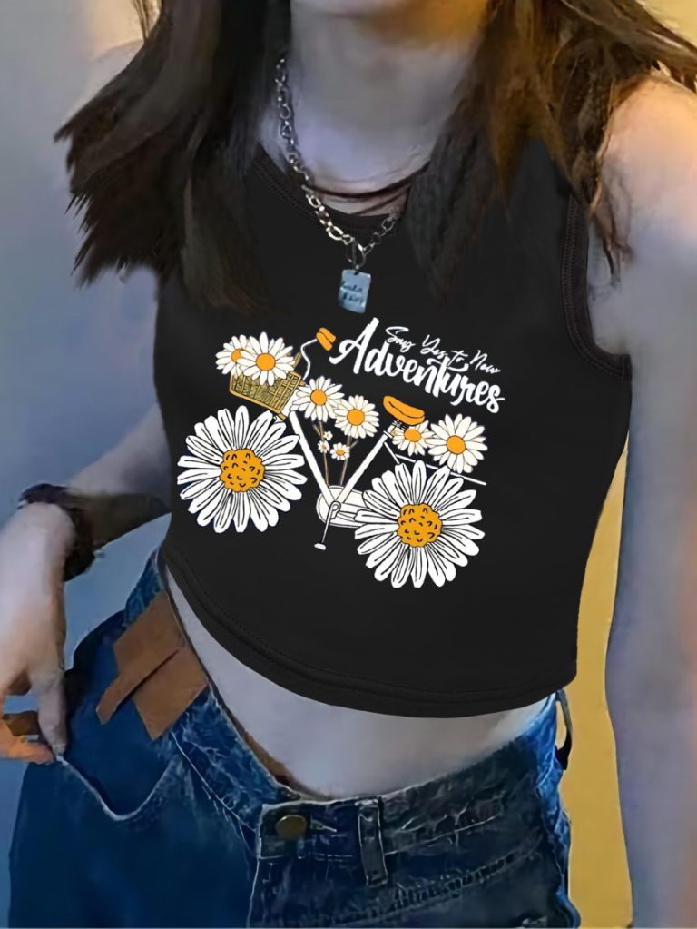 Yellow Floral Print Sleeveless Top