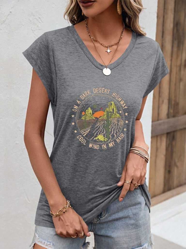 Multicolor Tropical Print V-Neck Tee