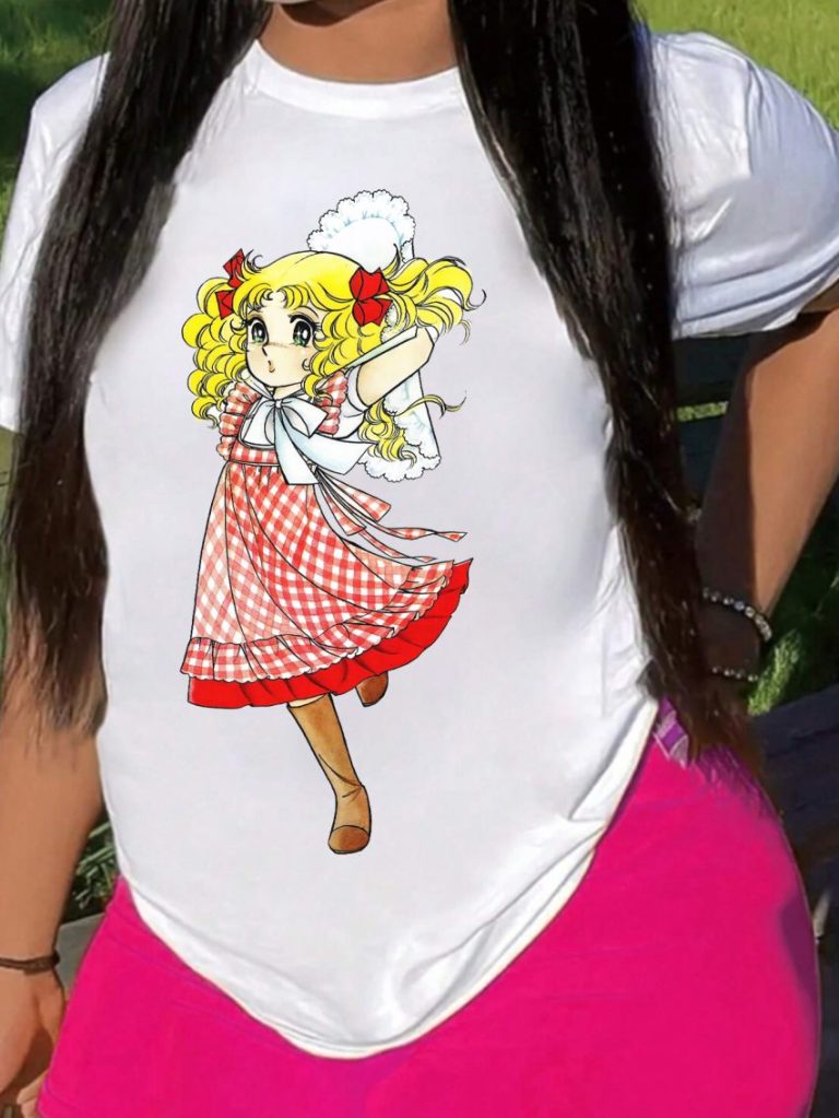 Yellow Cartoon Print V-Neck Tee