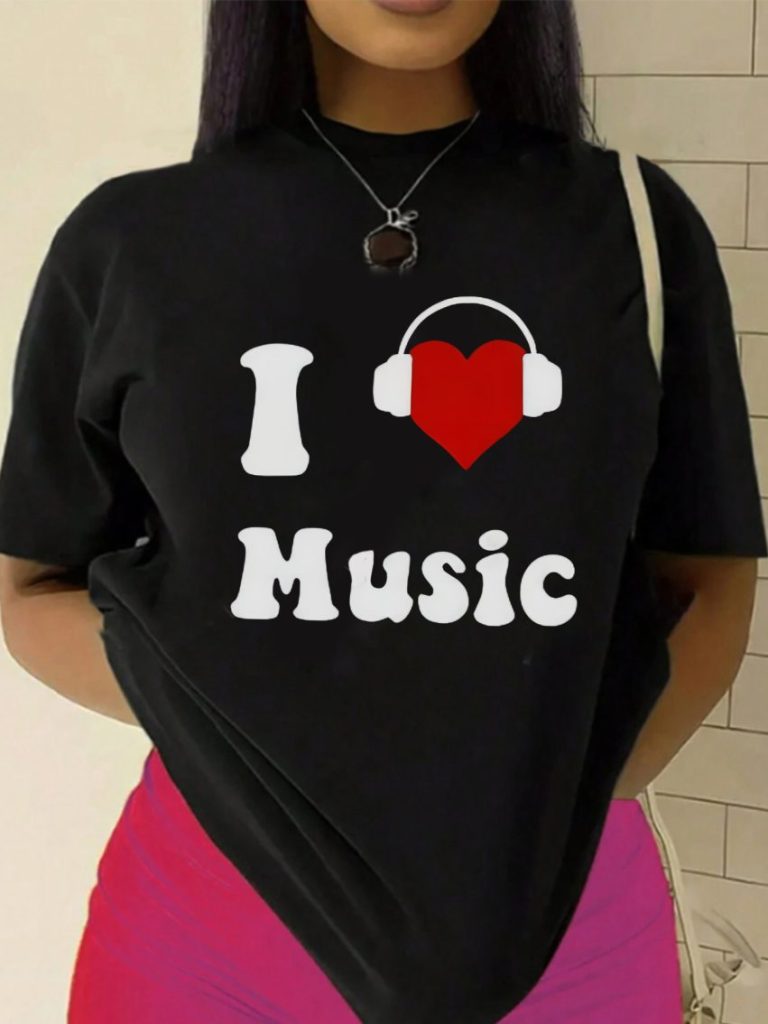 Red Music Print Crew Tee