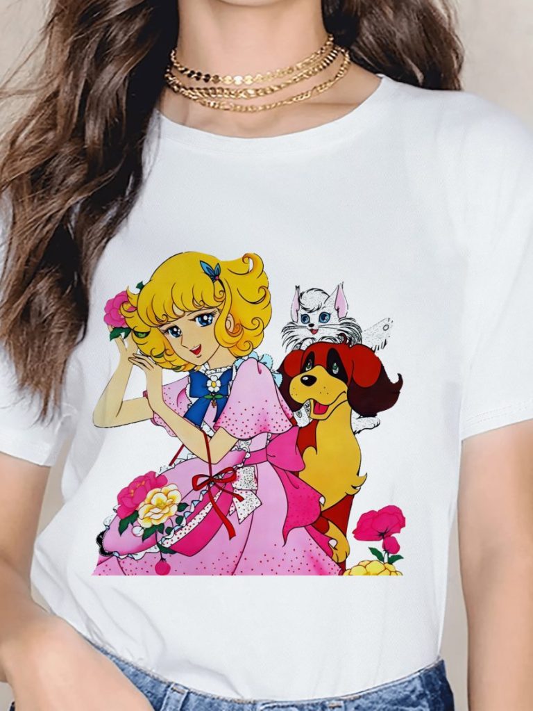 Pink Cartoon Print Collared Tee