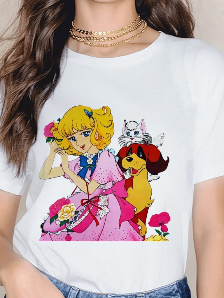 Pink Cartoon Print Collared Tee