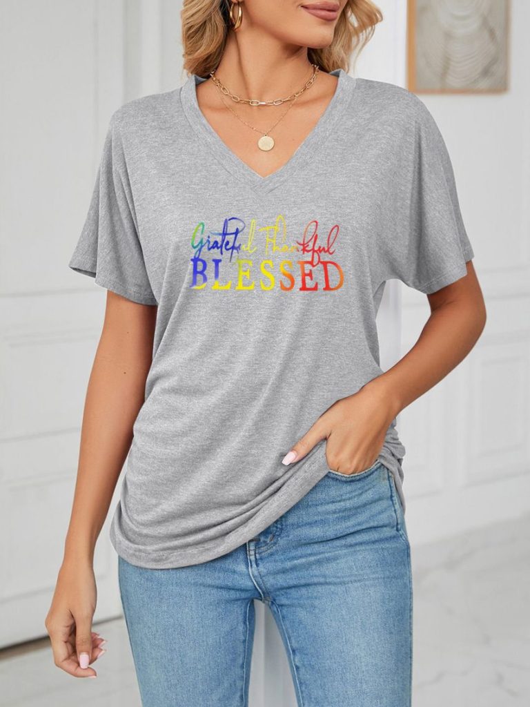 Multicolor Rainbow Print Collared Tee