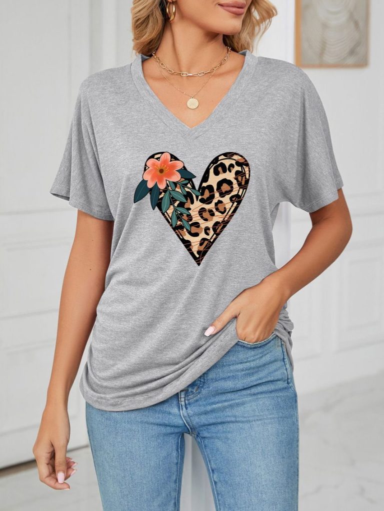 Heart Print V-Neck Top