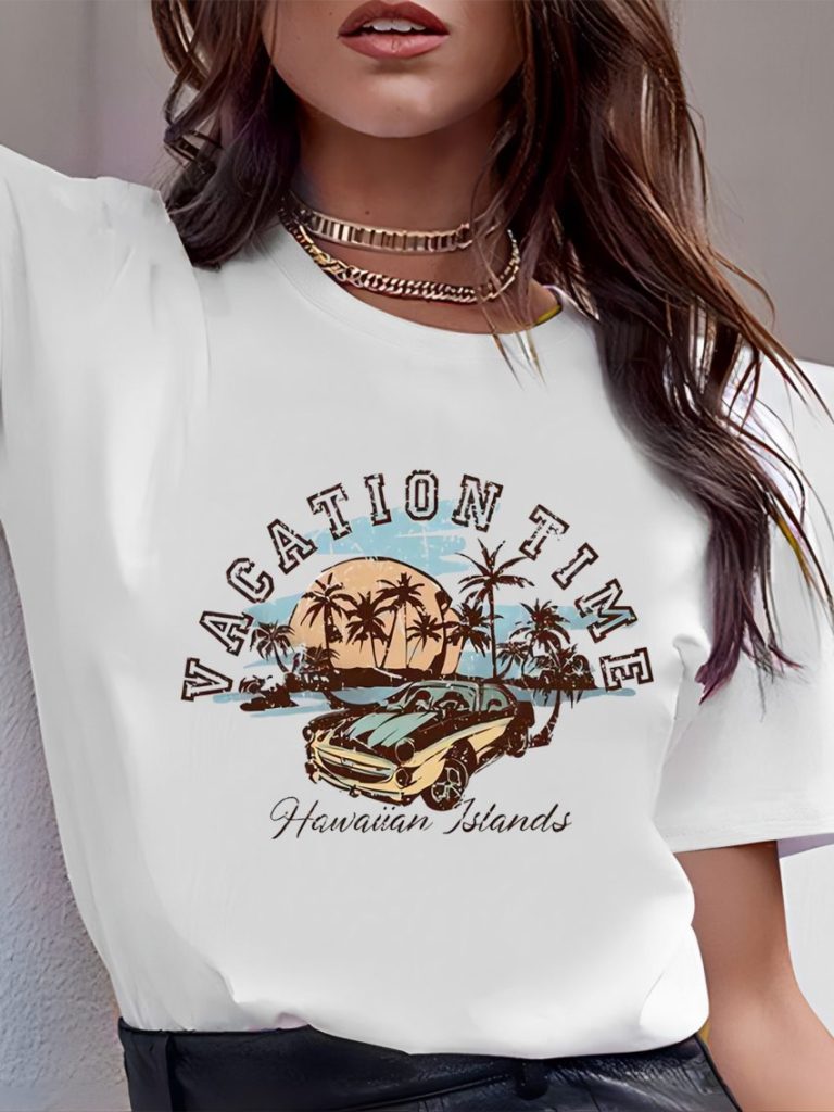 Brown Music Print Off-Shoulder Top