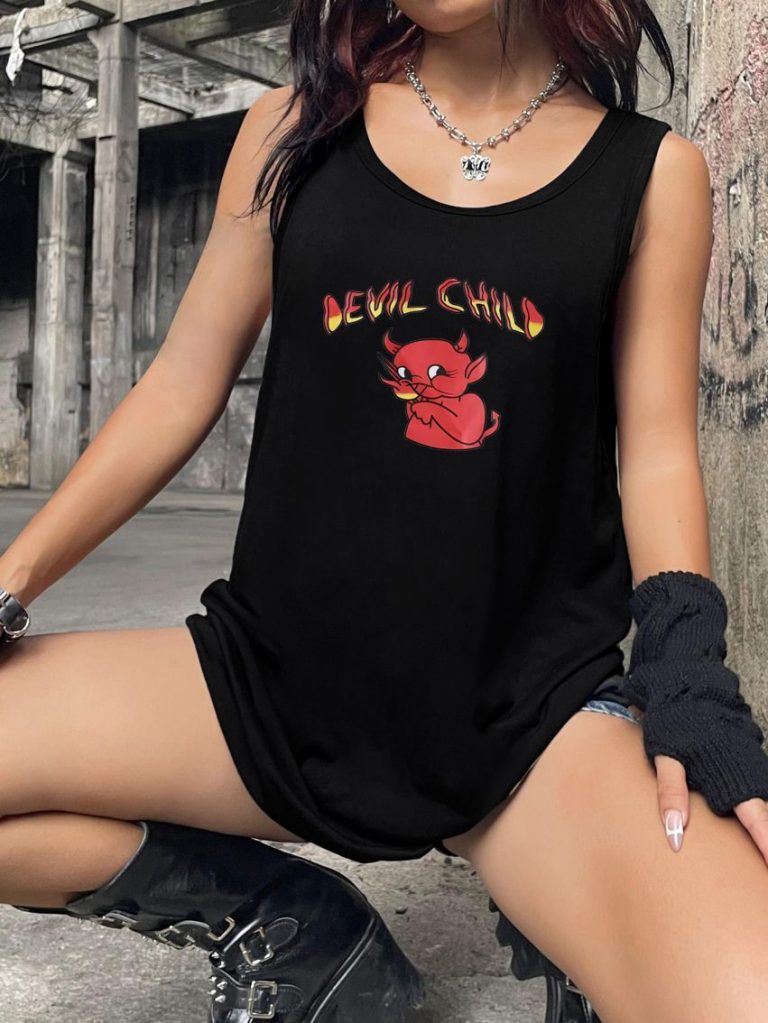 Red Cartoon Print Sleeveless Top