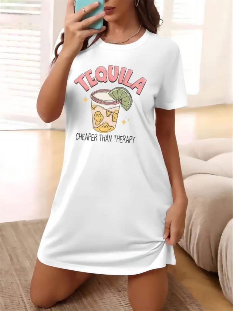 Beige Tropical Print V-Neck Tee