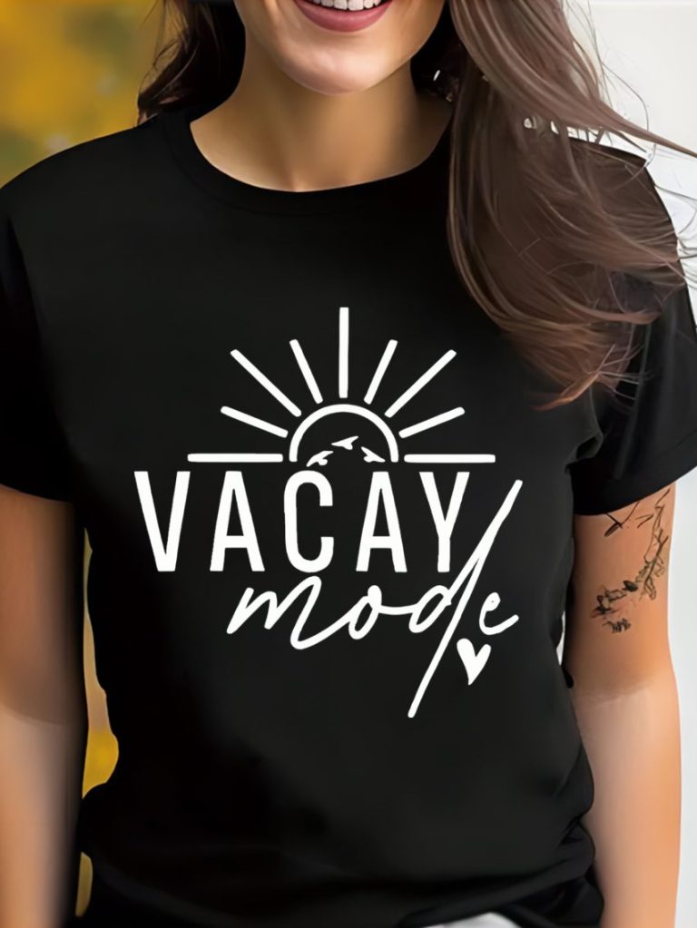 Black Letter Print V-Neck Tee