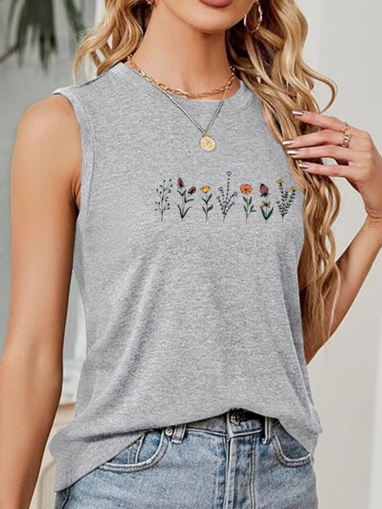 Gray Floral Print Off-Shoulder Top