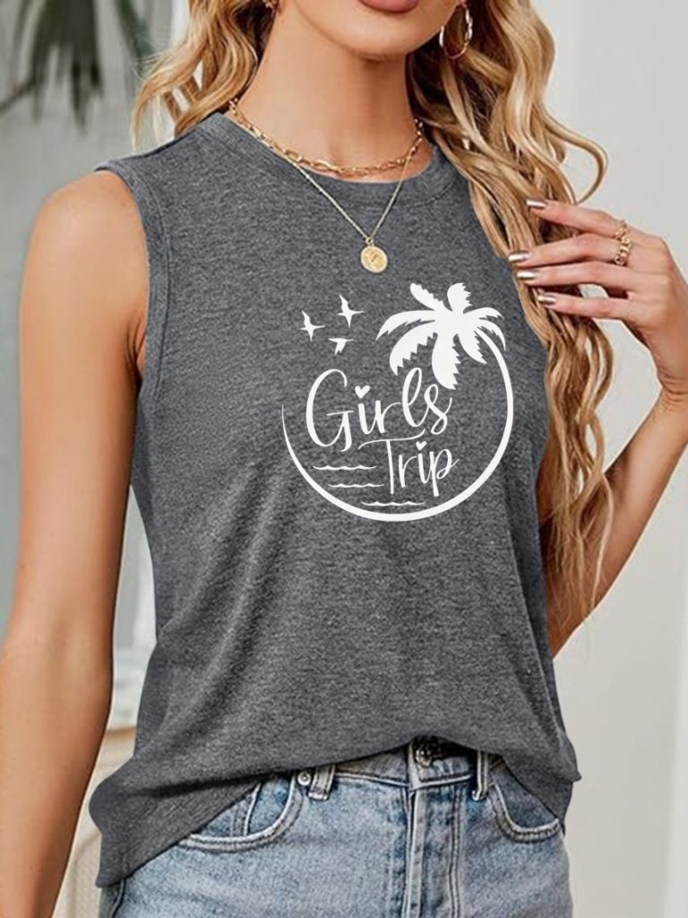 Gray Tropical Print Off-Shoulder Top