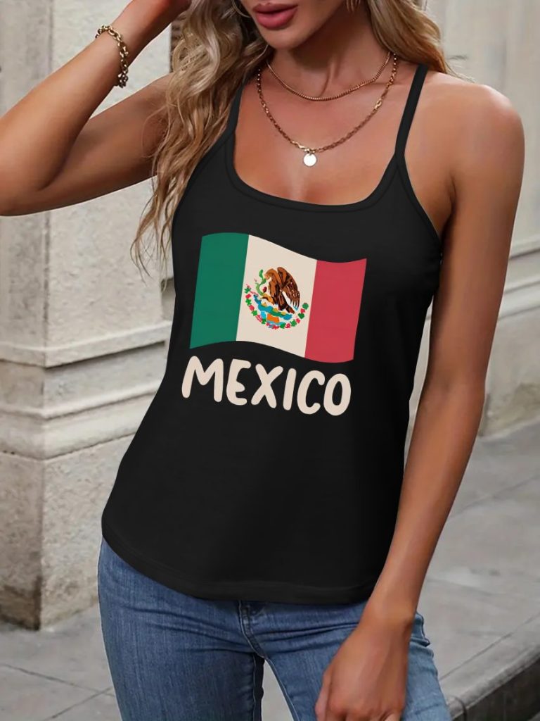 Brown Flag Print Sleeveless Top
