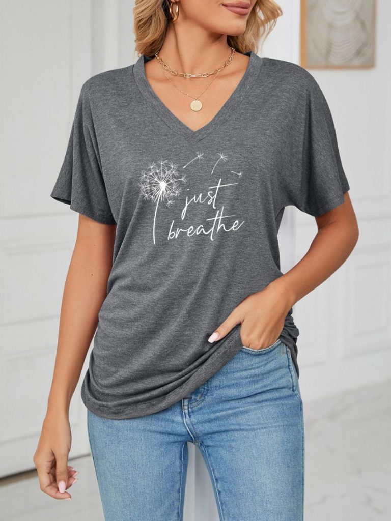 Gray Heart Print V-Neck Tee