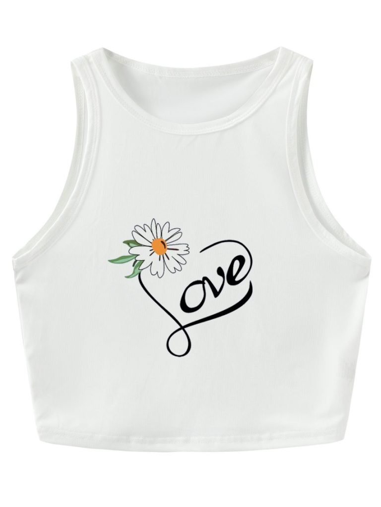 White Floral Print Sleeveless Top