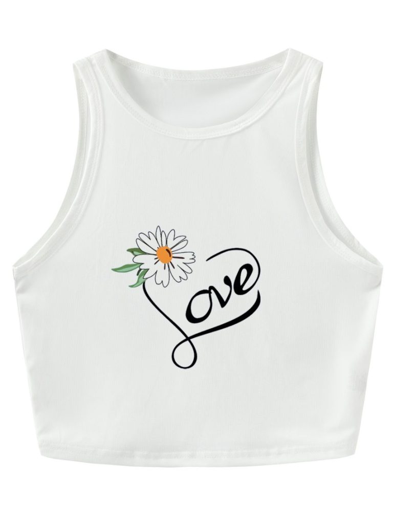 White Floral Print Sleeveless Top