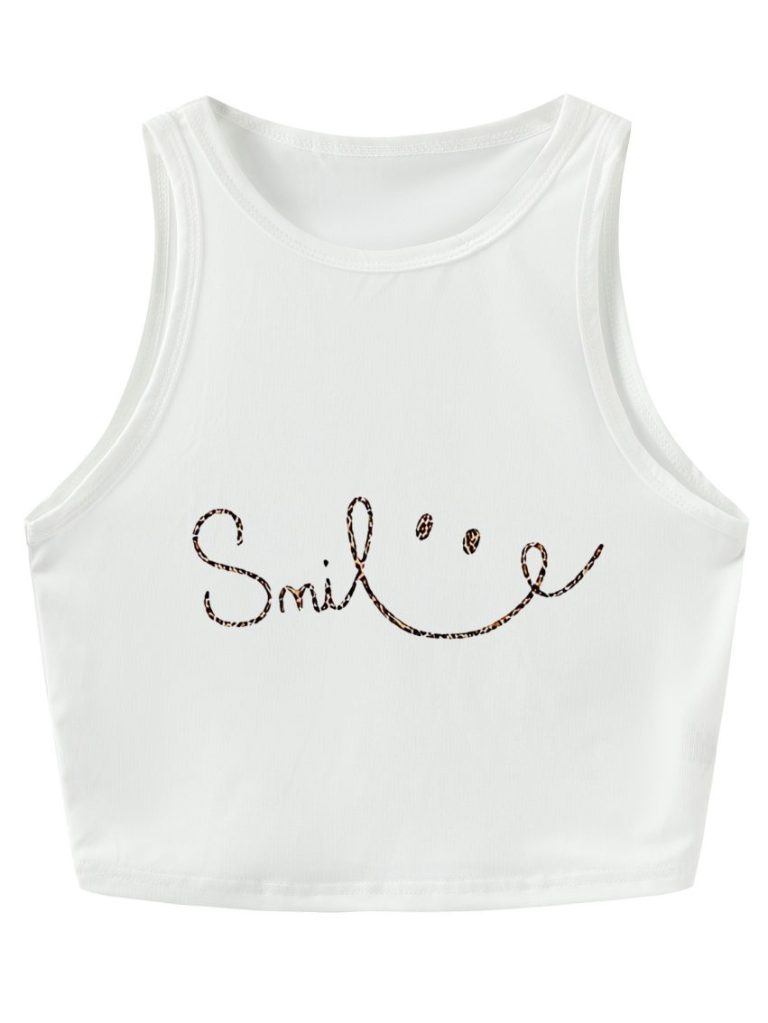 Smiley Print V-Neck Sleeveless Top