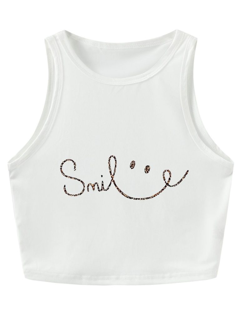 Smiley Print V-Neck Sleeveless Top