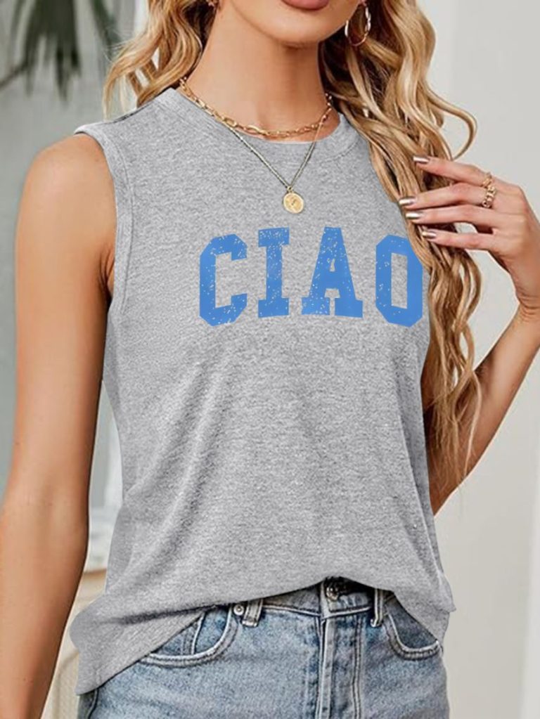 Blue Letter Print Off-Shoulder Top