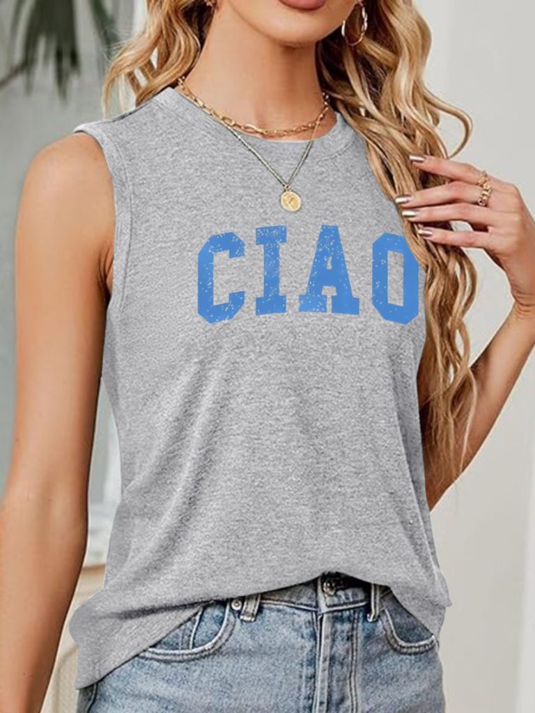 Blue Letter Print Off-Shoulder Top