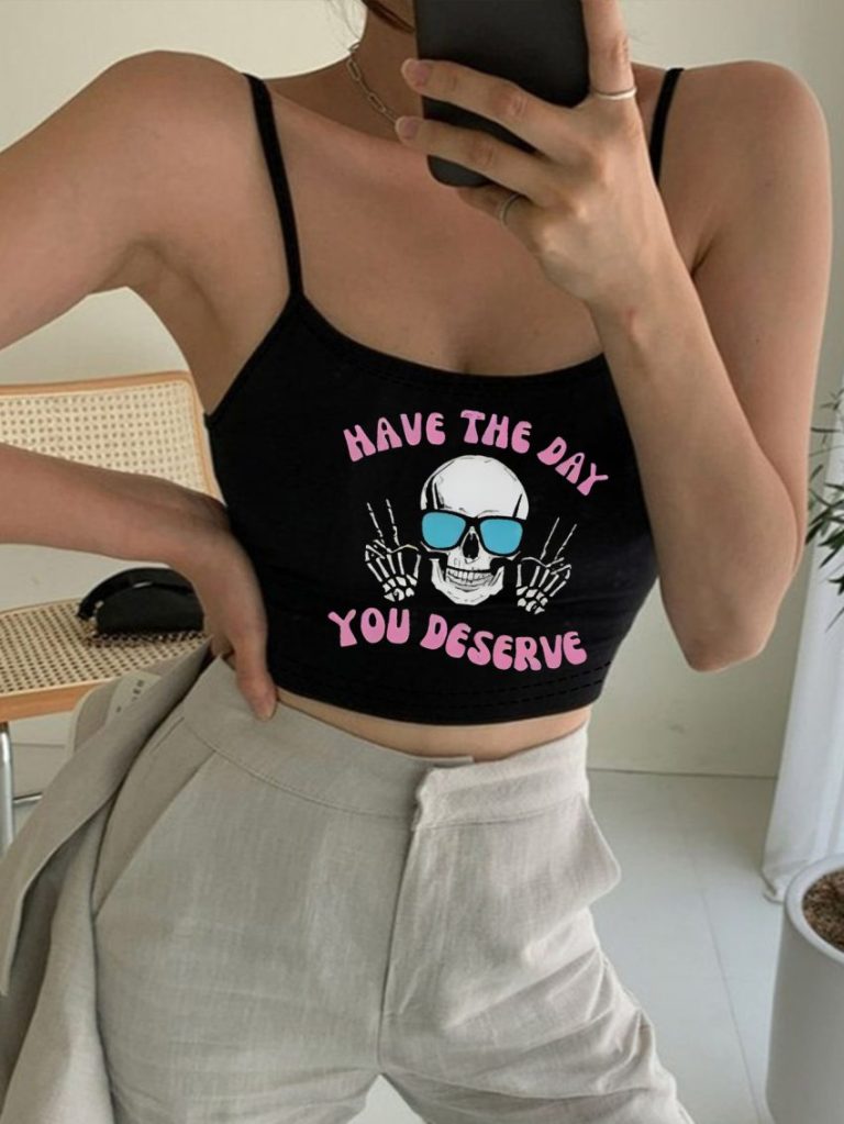 Blue Skull Print V-Neck Top