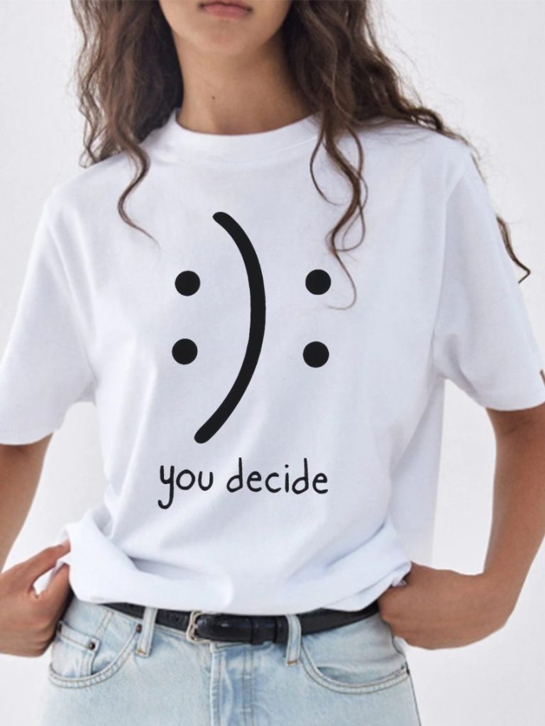 White Smiley Print Tee