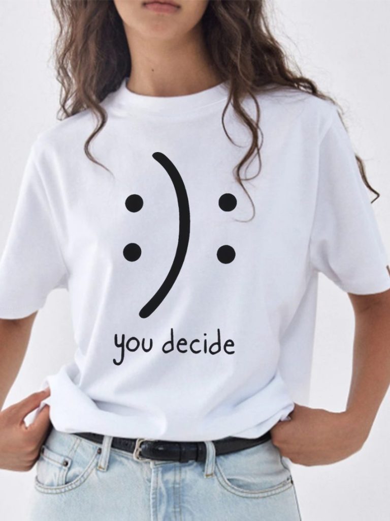 White Smiley Print Tee