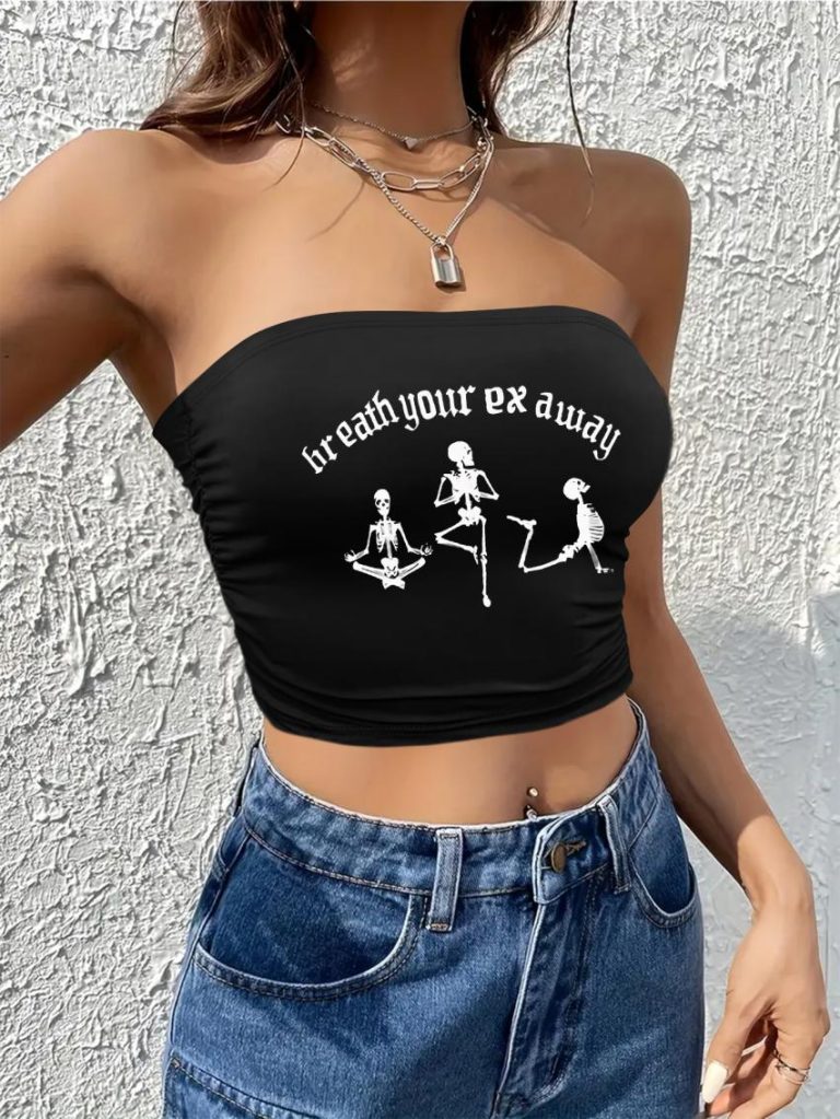 Black Music Print Off-Shoulder Top