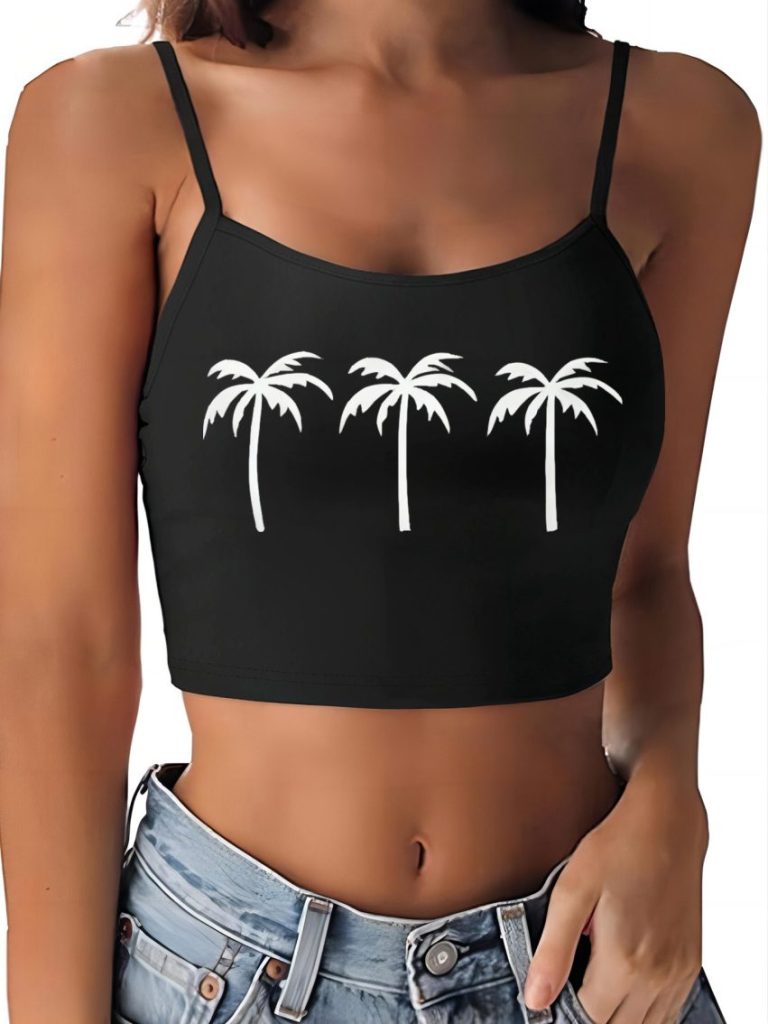 Black Tropical Print Halter Top