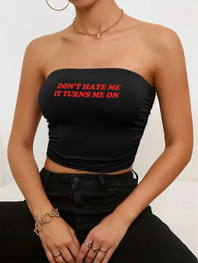 Black Letter Print Off-Shoulder Top