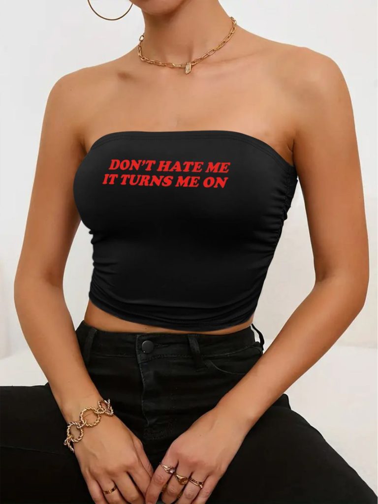 Black Letter Print Off-Shoulder Top