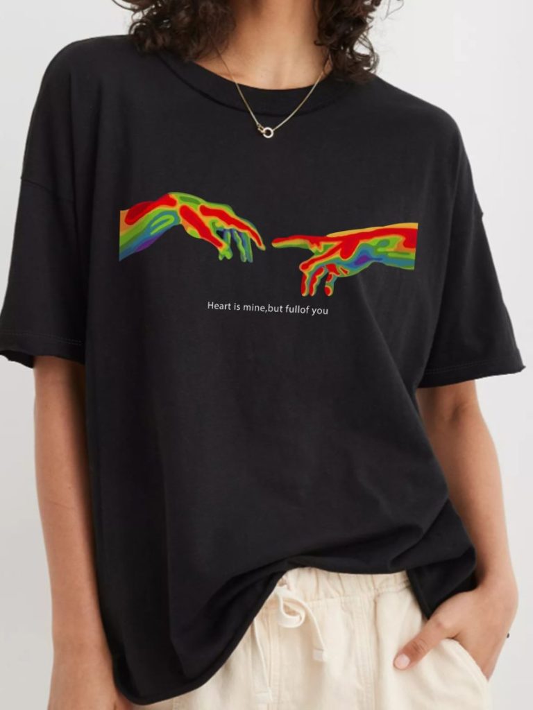 Black Rainbow Print Off-Shoulder Top