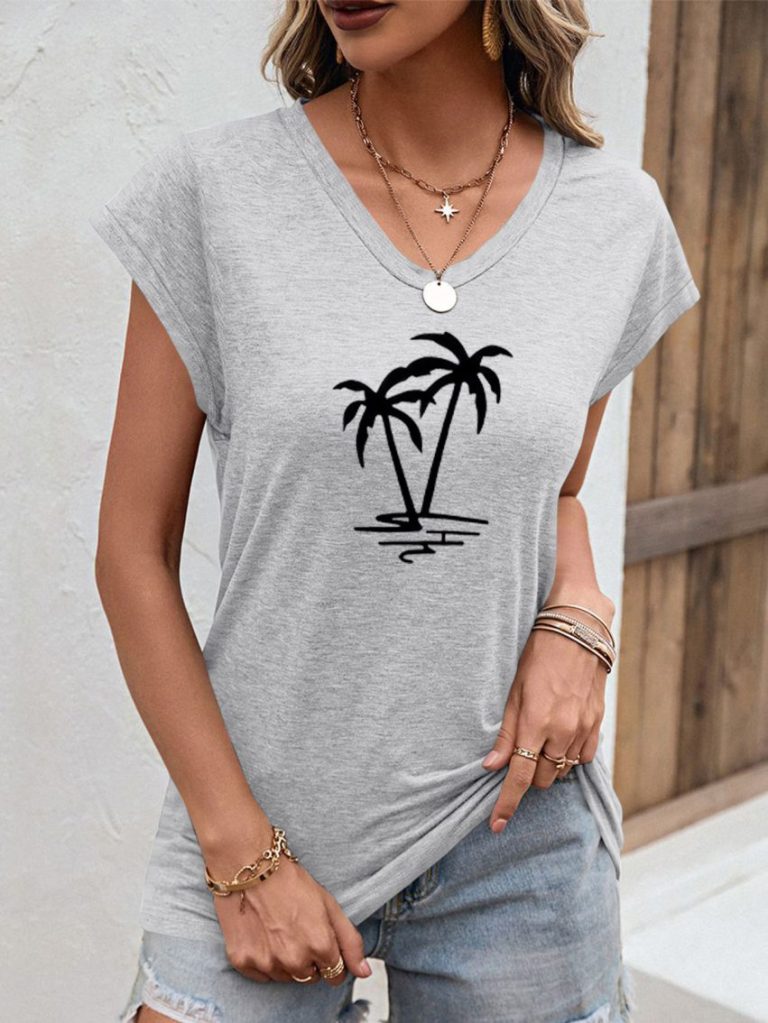 Tropical Print V-Neck Tee
