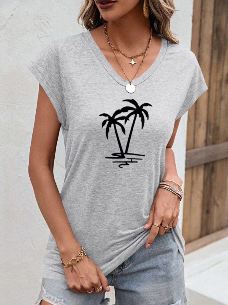Tropical Print V-Neck Tee