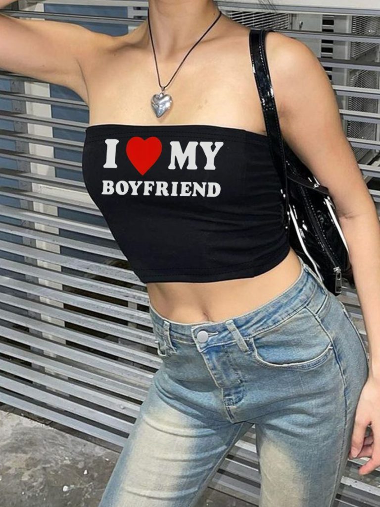 Gray Heart Print Crew Top