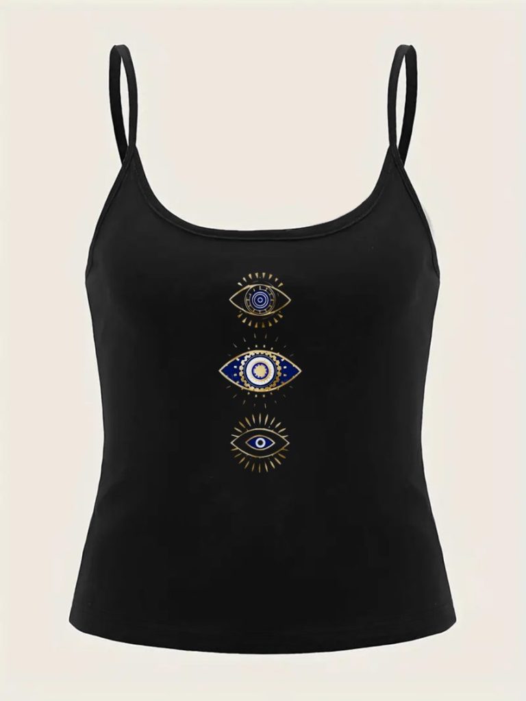 Black Smiley Print Sleeveless Top
