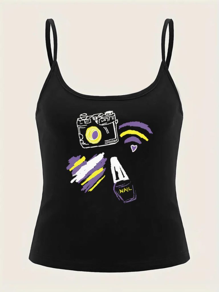 Purple Music Print Sleeveless Top