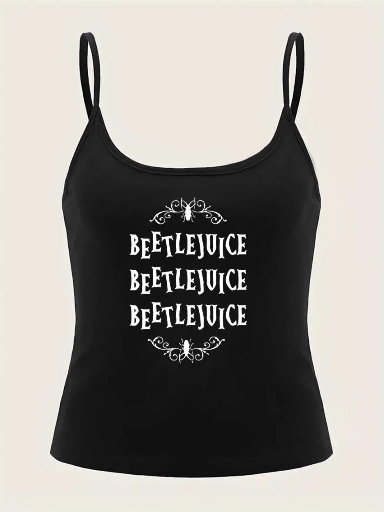 Black Music Print Sleeveless Top
