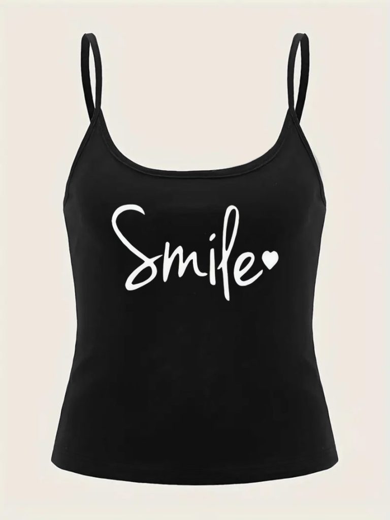Gray Smiley Print Sleeveless Top