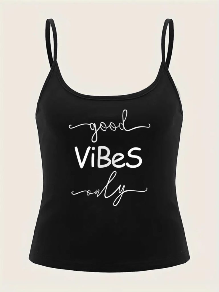 Letter Print V-Neck Sleeveless Top